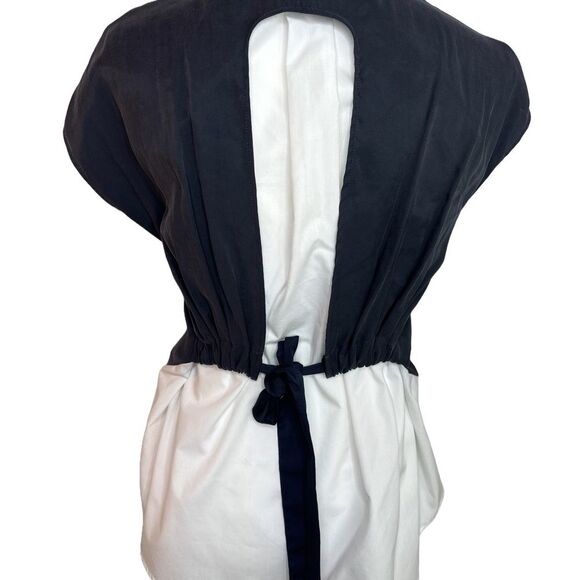 Zara Washed Black & White Modern High Low Blouse with Ribbon Bow Size XS - Picture 3 of 13